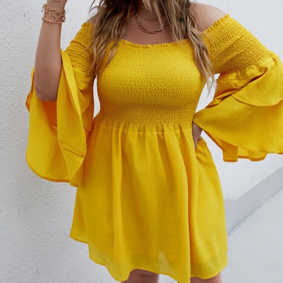 Boho Plus Off Shoulder Ruffle Bell Sleeve Dress - Picture 10 of 14